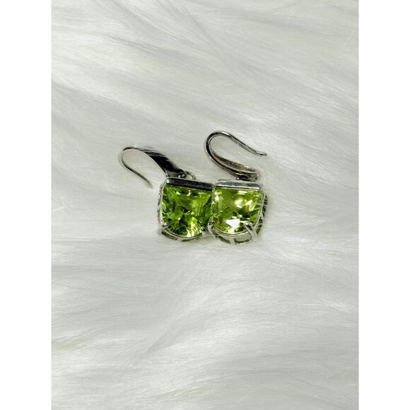 Silver 925 Green Cz Dangle Earrings - Picture 5 of 8